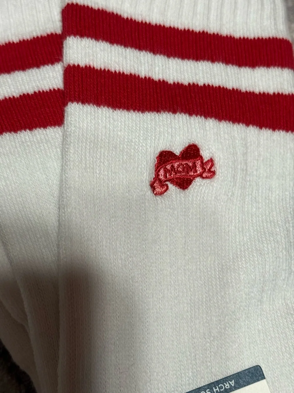 American Eagle Outfitters White Crew Socks with Red Stripes - Picture 3 of 4